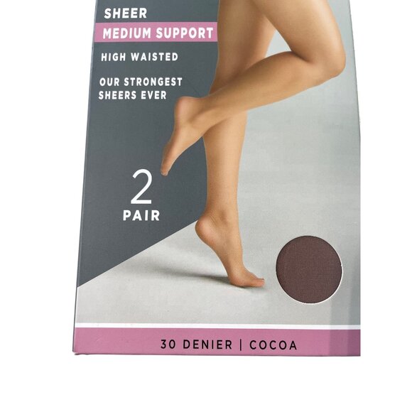 Silk Impressions Pantyhose Size XL Sheer Support Cocoa Brown 30 Denier 2Pair NEW - Picture 2 of 6